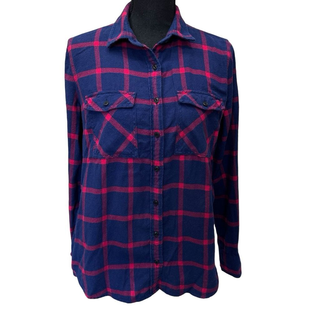 J Crew‎ Medium Classic Flannel Shirt Cotton Blue Red Plaid Style Size 6